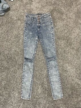 refuge Acid Wash High-Rise Skinny Jeggings - Blue